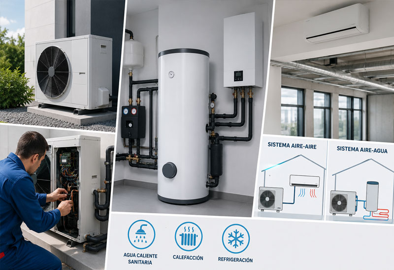 imagen mostrando instalación de aerotermia para Acs, monobloc, bibloc, aire-agua en Barcelona