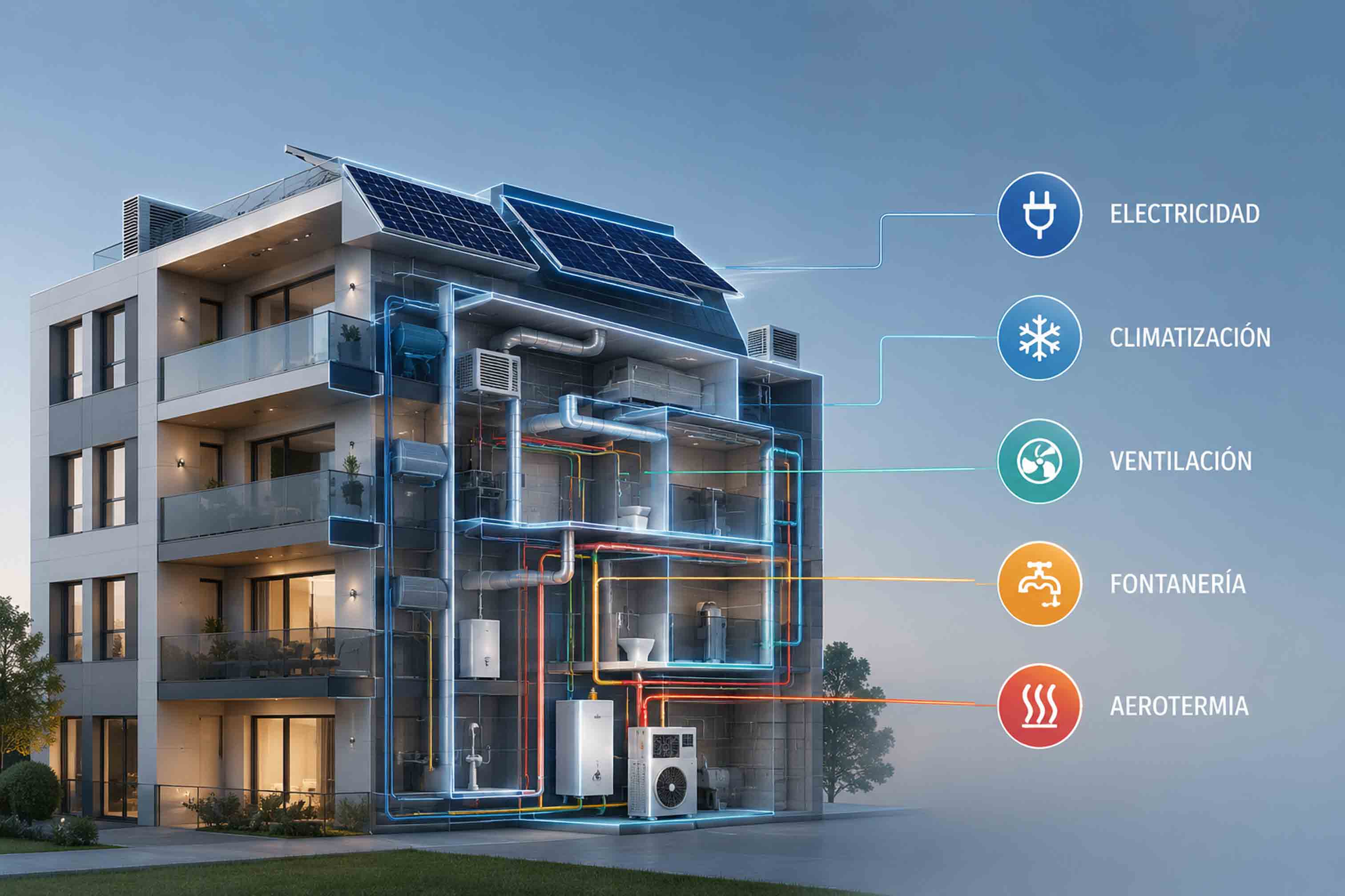 Edificio con Instalaciones integrales de promociones residenciales y comerciales en Barcelona